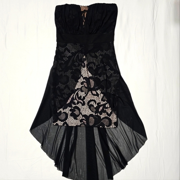 Shop WTD ✦ Strapless Lace Mini Dress ✦ Nude Lining w/ Chiffon Overlay & High-Low - Picture 8 of 17